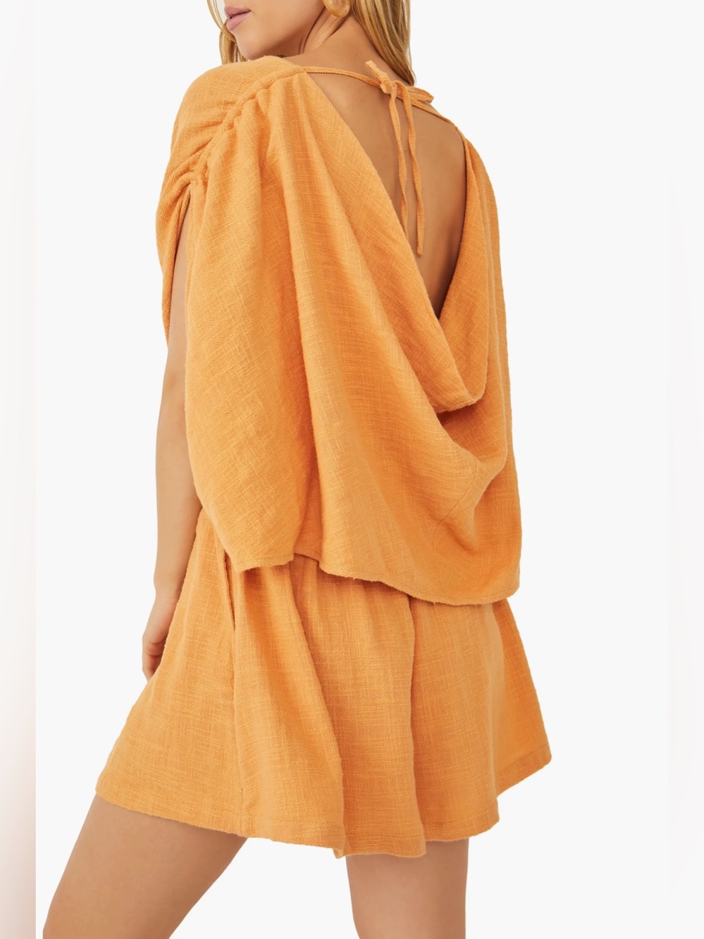 Free People Romper Medium Pietro Pockets Drapey Flowy Beach Suntan Orange
